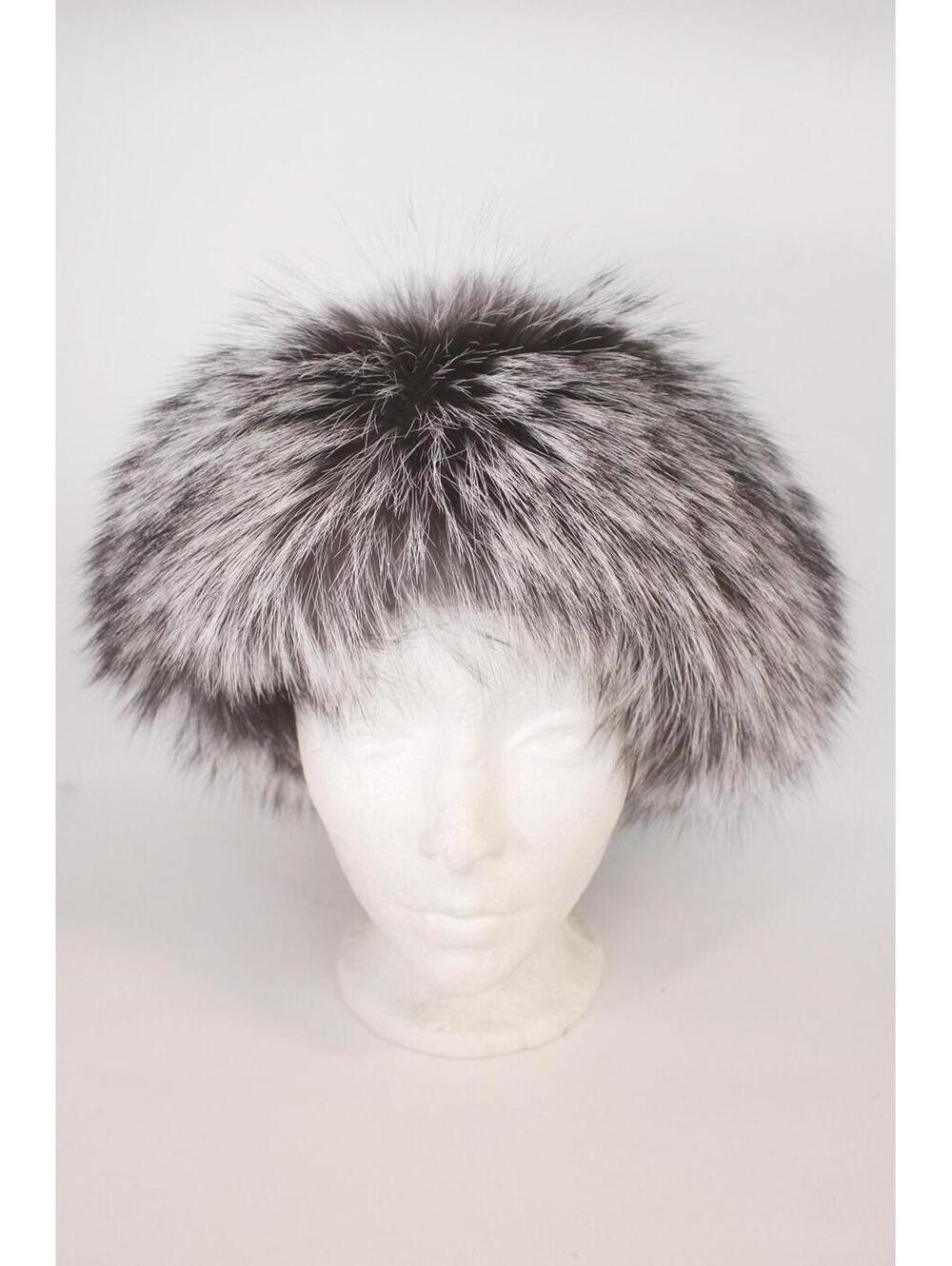 Brand New Natural Silver Fox Fur Headband Hat Women Woman Size 22.5" Long